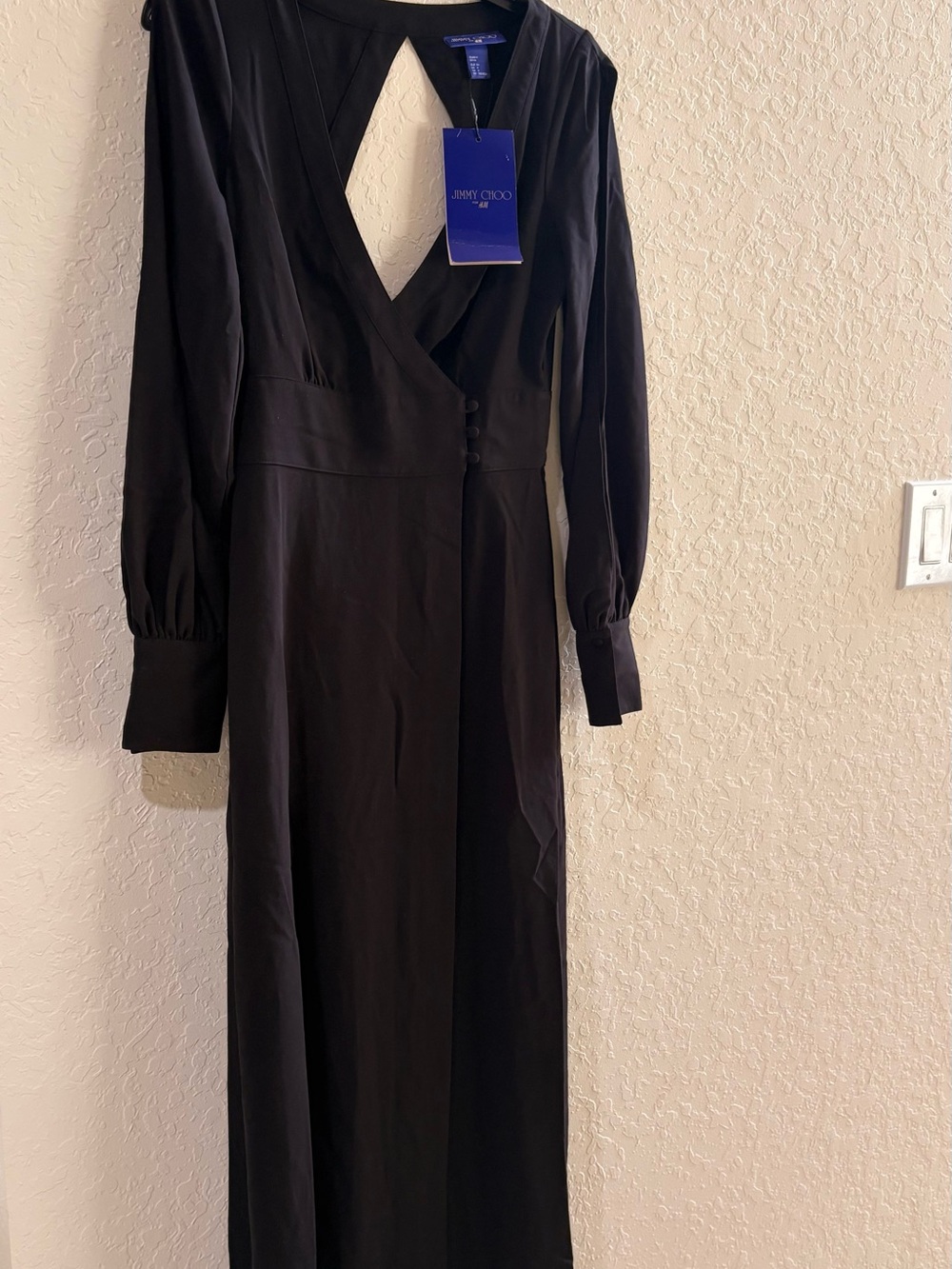Jimmy Choo Black Long Sleeve V-Neck Wrap Gown
